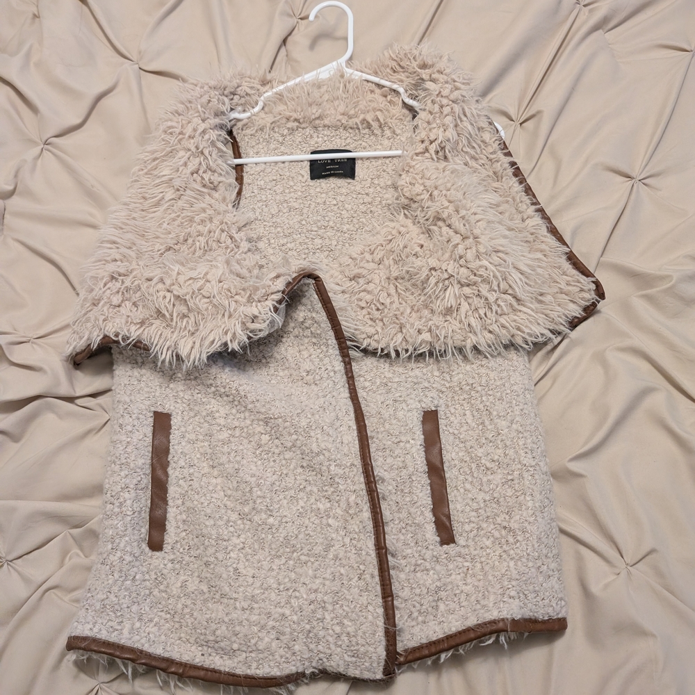 Love Tree Cream Teddy Jacket with Brown Accents